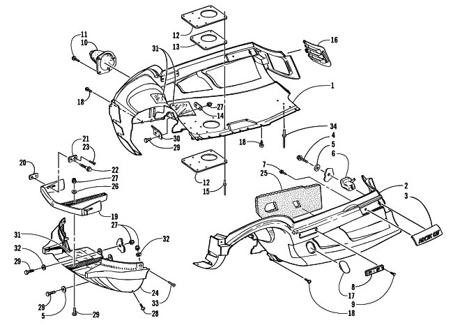 Parts Diagram for Arctic Cat 2000 ZL 550 ESR SNOWMOBILE BELLY PAN AND FRONT BUMPER ASSEMBLY
