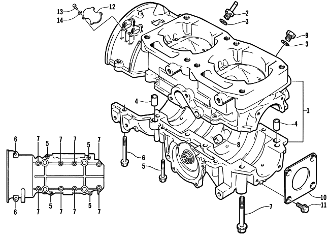 Parts Diagram for Arctic Cat 2001 BEARCAT WIDE TRACK () SNOWMOBILE CRANKCASE ASSEMBLY