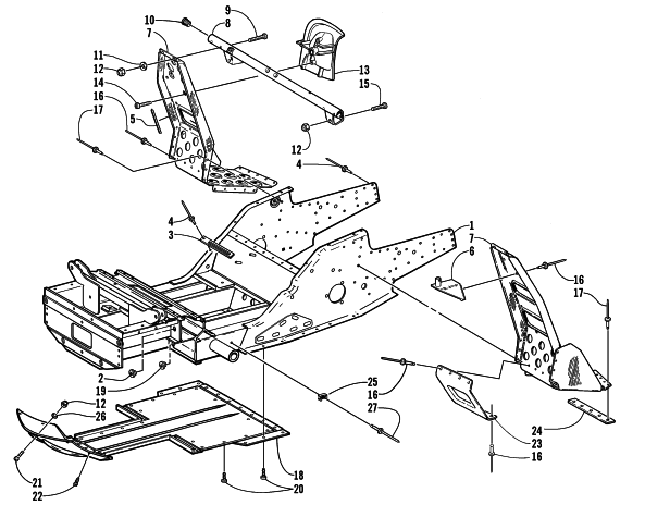 Parts Diagram for Arctic Cat 2000 PANTHER 340 SNOWMOBILE FRONT FRAME AND FOOTREST ASSEMBLY