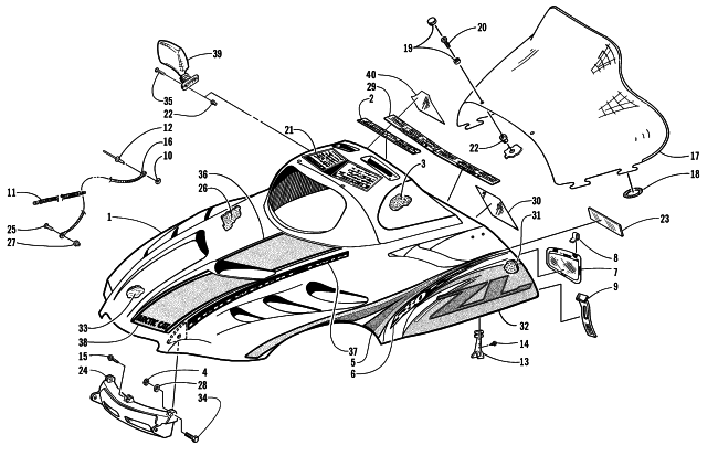 Parts Diagram for Arctic Cat 2000 ZL 580 EFI ESR SNOWMOBILE HOOD AND WINDSHIELD ASSEMBLY