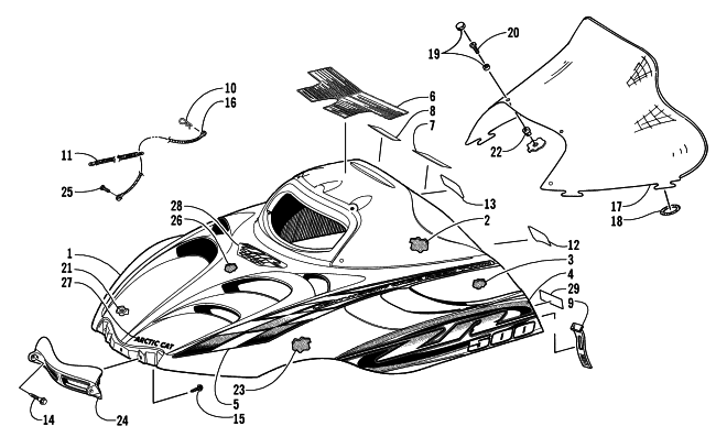Parts Diagram for Arctic Cat 2000 ZR 500 SNOWMOBILE HOOD AND WINDSHIELD ASSEMBLY