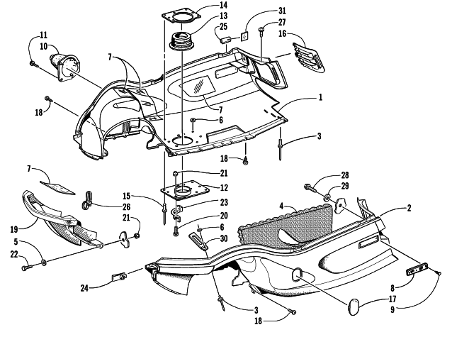 Parts Diagram for Arctic Cat 2000 ZR 500 EFI SNOWMOBILE BELLY PAN AND FRONT BUMPER ASSEMBLY