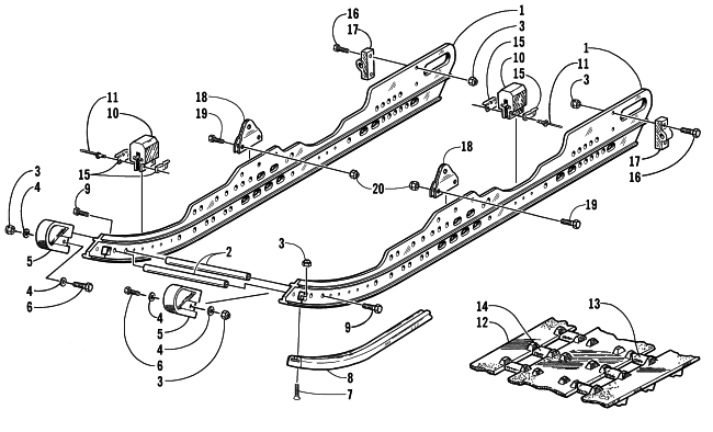 Parts Diagram for Arctic Cat 2000 ZL 500 (SOLAR FLARE) SNOWMOBILE SLIDE RAIL AND TRACK ASSEMBLY
