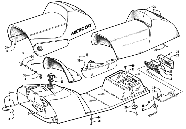 Parts Diagram for Arctic Cat 2000 ZR 500 SNOWMOBILE GAS TANK, SEAT, AND TAILLIGHT ASSEMBLY