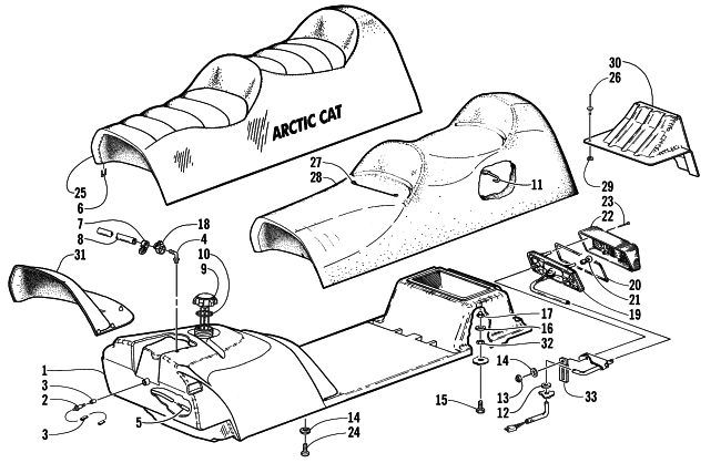 Parts Diagram for Arctic Cat 2000 PANTHER 440 () SNOWMOBILE GAS TANK, SEAT, AND TAILLIGHT ASSEMBLY