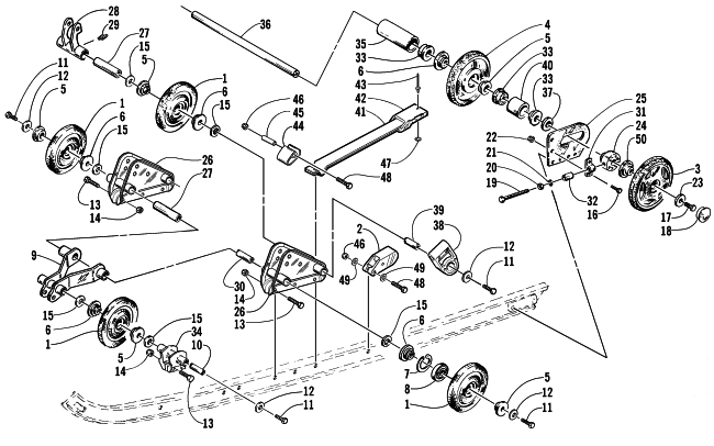 Parts Diagram for Arctic Cat 2000 PANTHER 440 () SNOWMOBILE REAR SUSPENSION AXLE ASSEMBLY