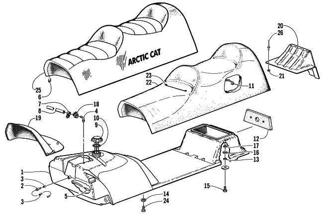 Parts Diagram for Arctic Cat 2000 PANTHER 550 SNOWMOBILE GAS TANK AND SEAT ASSEMBLY