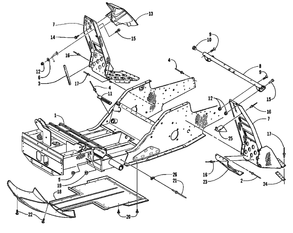 Parts Diagram for Arctic Cat 2000 PANTERA 580 EFI SNOWMOBILE FRONT FRAME AND FOOTREST ASSEMBLY