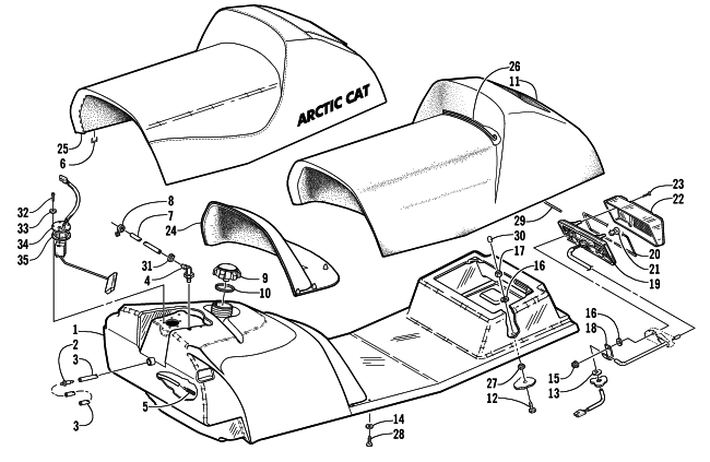 Parts Diagram for Arctic Cat 2000 ZL 550 ESR SNOWMOBILE GAS TANK, SEAT, AND TAILLIGHT ASSEMBLY