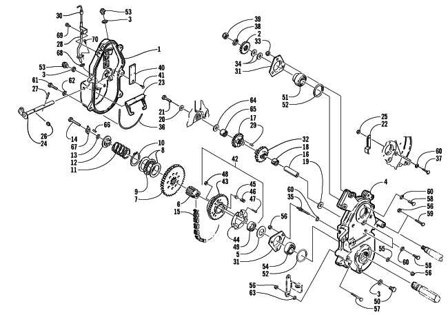 Parts Diagram for Arctic Cat 2000 PANTHER 440 SNOWMOBILE DRIVE/REVERSE DROPCASE ASSEMBLY