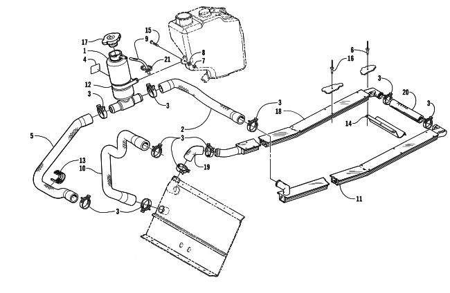 Parts Diagram for Arctic Cat 2000 ZR 500 SNOWMOBILE COOLING ASSEMBLY