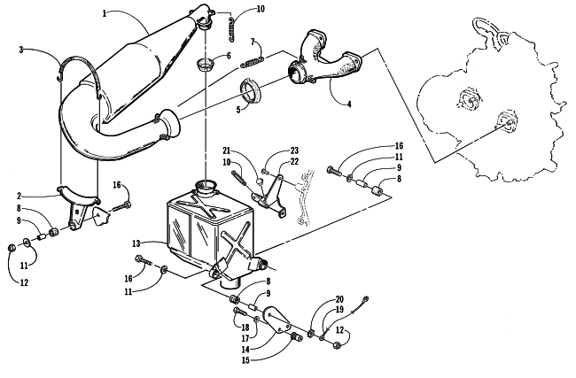 Parts Diagram for Arctic Cat 2000 ZR 500 SNOWMOBILE EXHAUST ASSEMBLY
