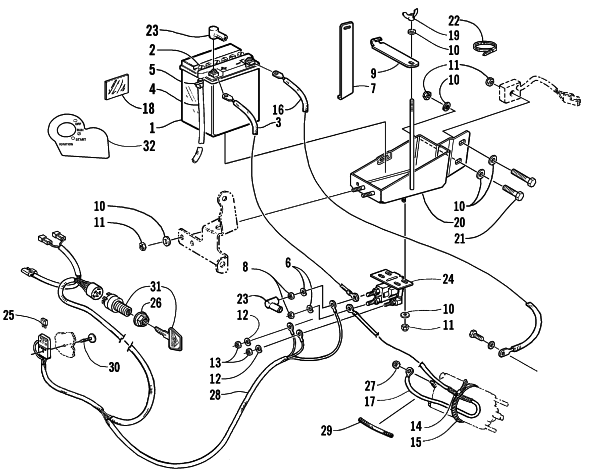Parts Diagram for Arctic Cat 2000 THUNDER SNOWMOBILE BATTERY, SOLENOID, AND CABLES (OPTIONAL)