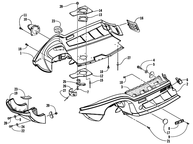 Parts Diagram for Arctic Cat 2000 THUNDERCAT THC SNOWMOBILE BELLY PAN AND FRONT BUMPER ASSEMBLY