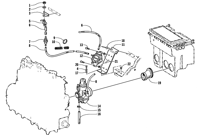 Parts Diagram for Arctic Cat 2000 ZRT 600 () SNOWMOBILE CARBURETOR AND FUEL PUMP ASSEMBLY