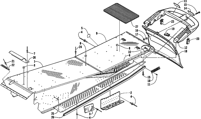 Parts Diagram for Arctic Cat 2000 THUNDER SNOWMOBILE TUNNEL AND REAR BUMPER