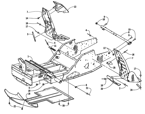 Parts Diagram for Arctic Cat 2000 TRIPLE TOURING 600 () SNOWMOBILE FRONT FRAME AND FOOTREST ASSEMBLY