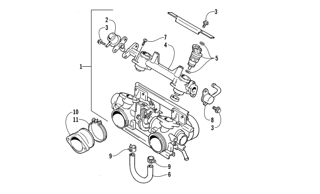 Parts Diagram for Arctic Cat 2000 POWDER SPECIAL 500 EFI SNOWMOBILE THROTTLE BODY ASSEMBLY