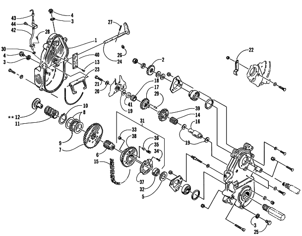 Parts Diagram for Arctic Cat 2000 THUNDER SNOWMOBILE DRIVE/REVERSE DROPCASE ASSEMBLY (OPTIONAL)