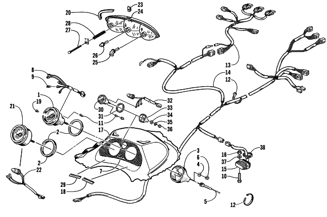 Parts Diagram for Arctic Cat 2000 THUNDERCAT MC SNOWMOBILE HEADLIGHT, INSTRUMENTS, AND WIRING ASSEMBLIES