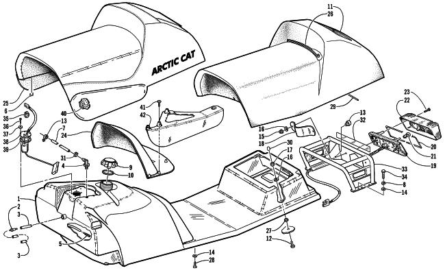 Parts Diagram for Arctic Cat 2000 THUNDERCAT MC SNOWMOBILE GAS TANK, SEAT, AND TAILLIGHT ASSEMBLY (MC)