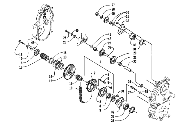Parts Diagram for Arctic Cat 2000 BEARCAT WIDE TRACK SNOWMOBILE DRIVE/REVERSE DROPCASE ASSEMBLY