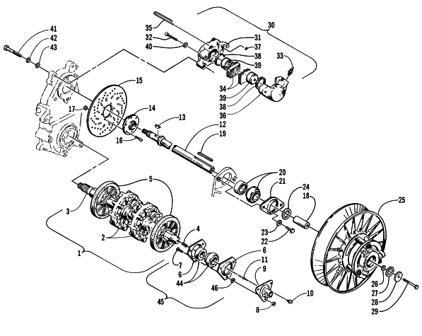 Parts Diagram for Arctic Cat 2000 POWDER SPECIAL 700 LE () SNOWMOBILE DRIVE TRAIN SHAFTS AND BRAKE ASSEMBLIES