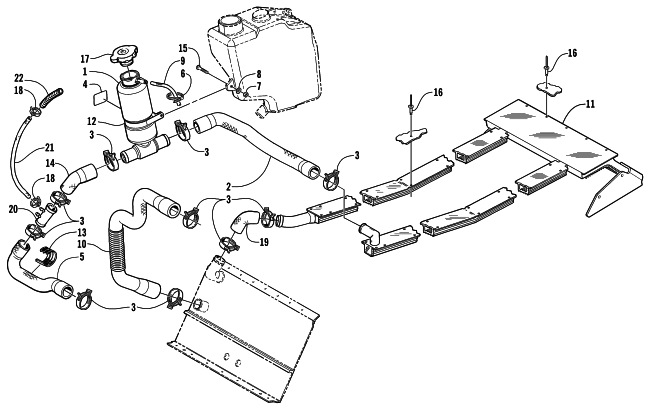 Parts Diagram for Arctic Cat 2000 POWDER SPECIAL 600 EFI SNOWMOBILE COOLING ASSEMBLY