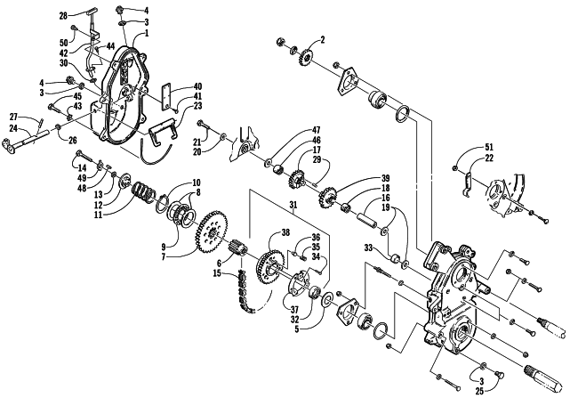 Parts Diagram for Arctic Cat 2000 PANTHER 340 SNOWMOBILE DRIVE/REVERSE DROPCASE ASSEMBLY