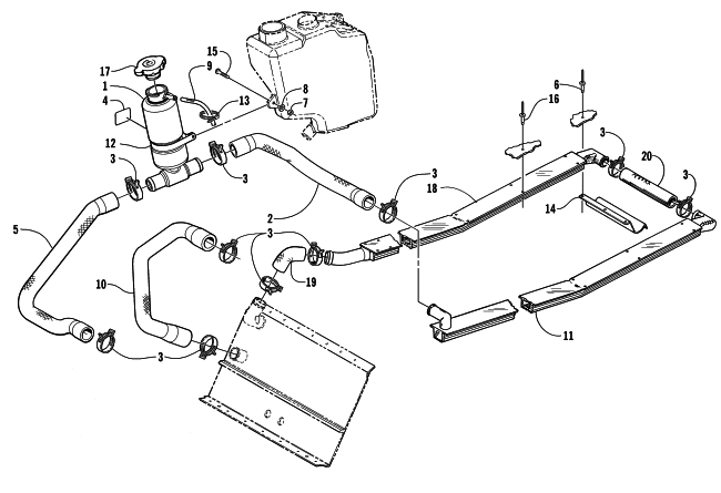 Parts Diagram for Arctic Cat 2000 ZL 700 SNOWMOBILE COOLING ASSEMBLY