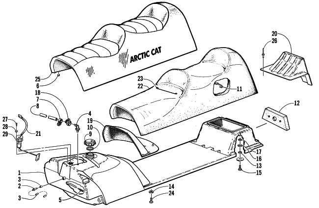 Parts Diagram for Arctic Cat 2000 PANTERA 1000 SNOWMOBILE GAS TANK AND SEAT ASSEMBLY
