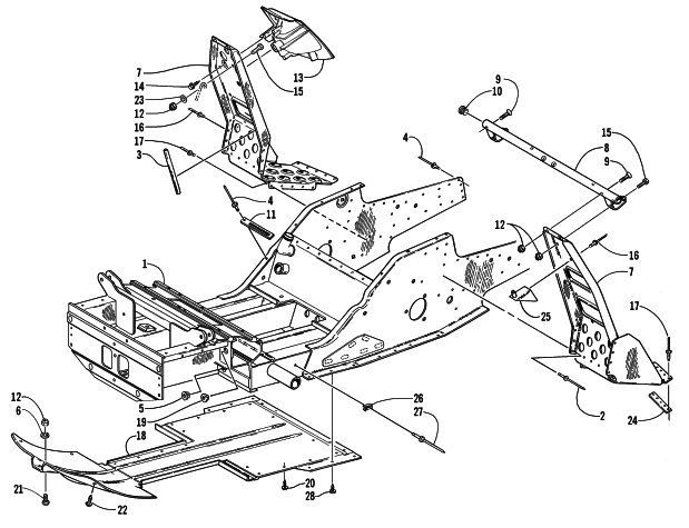 Parts Diagram for Arctic Cat 2000 POWDER SPECIAL 600 SNOWMOBILE FRONT FRAME AND FOOTREST ASSEMBLY
