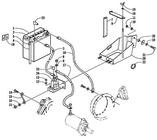 Parts Diagram for Arctic Cat 2000 PANTHER 440 SNOWMOBILE BATTERY, SOLENOID, AND CABLES