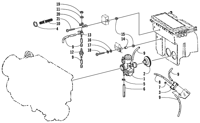 Parts Diagram for Arctic Cat 2000 PANTHER 440 () SNOWMOBILE CARBURETOR AND FUEL PUMP ASSEMBLY