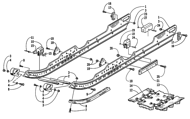 Parts Diagram for Arctic Cat 2001 MOUNTAIN CAT 600 VEV SNOWMOBILE SLIDE RAIL AND TRACK ASSEMBLY