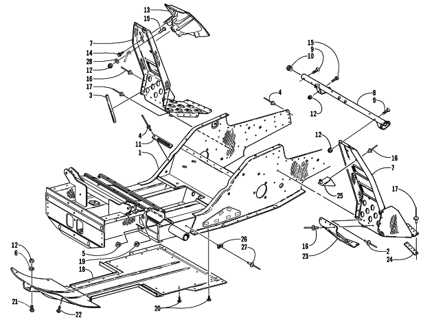 Parts Diagram for Arctic Cat 2000 Z 370 () SNOWMOBILE FRONT FRAME AND FOOTREST ASSEMBLY