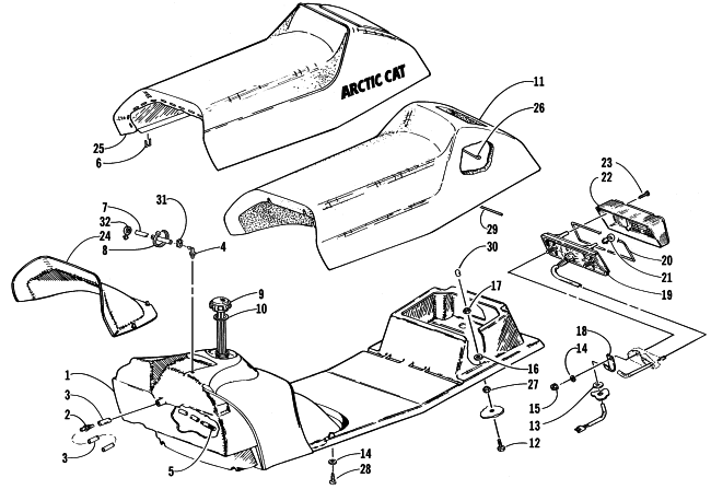 Parts Diagram for Arctic Cat 2000 Z 370 SNOWMOBILE GAS TANK, SEAT, AND TAILLIGHT ASSEMBLY