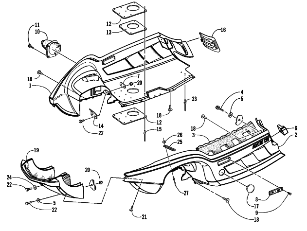 Parts Diagram for Arctic Cat 2000 PANTERA 580 EFI SNOWMOBILE BELLY PAN AND FRONT BUMPER ASSEMBLY