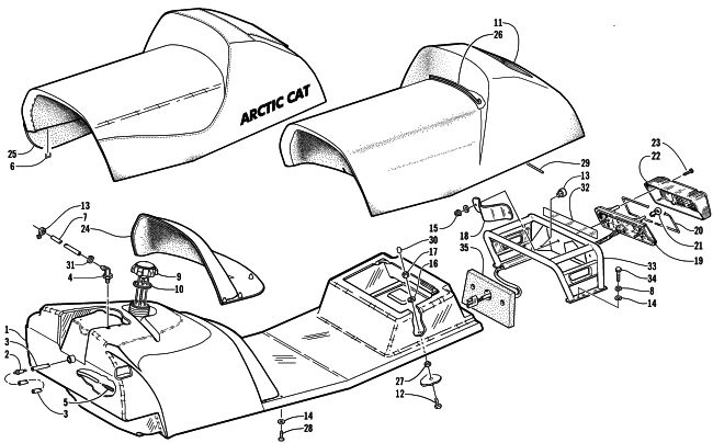 Parts Diagram for Arctic Cat 2000 POWDER SPECIAL 600 SNOWMOBILE GAS TANK, RACK, SEAT, AND TAILLIGHT ASSEMBLY