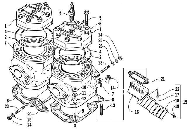 Parts Diagram for Arctic Cat 2000 ZL 700 SNOWMOBILE CYLINDER AND HEAD ASSEMBLY