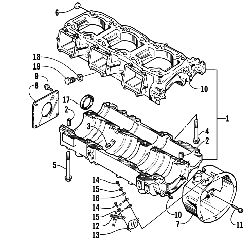 Parts Diagram for Arctic Cat 2000 THUNDER SNOWMOBILE CRANKCASE ASSEMBLY