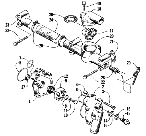 Parts Diagram for Arctic Cat 2000 THUNDER SNOWMOBILE WATER PUMP/WATER MANIFOLD