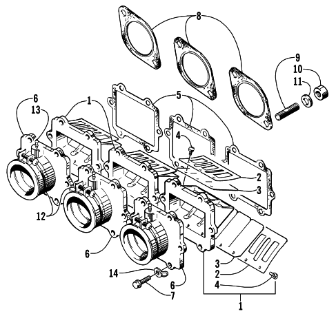 Parts Diagram for Arctic Cat 2000 THUNDER SNOWMOBILE REED VALVE ASSEMBLY