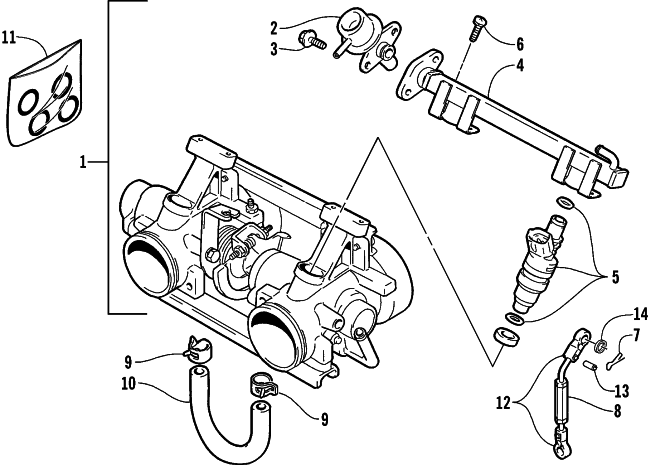 Parts Diagram for Arctic Cat 2000 POWDER SPECIAL 600 EFI SNOWMOBILE THROTTLE BODY ASSEMBLY