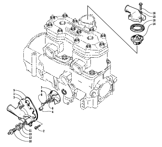 Parts Diagram for Arctic Cat 2000 ZL 600 EFI SNOWMOBILE WATER PUMP AND THERMOSTAT