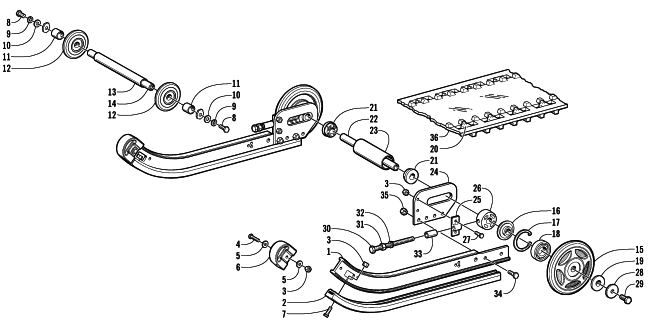 Parts Diagram for Arctic Cat 2000 Z 120 SNOWMOBILE SLIDE RAIL, IDLER WHEELS, AND TRACK ASSEMBLY