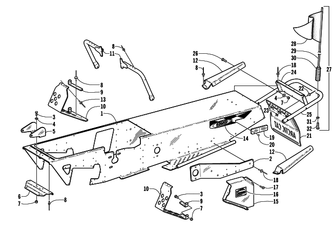 Parts Diagram for Arctic Cat 2000 Z 120 SNOWMOBILE CHASSIS, FOOTREST, AND REAR BUMPER ASSEMBLY