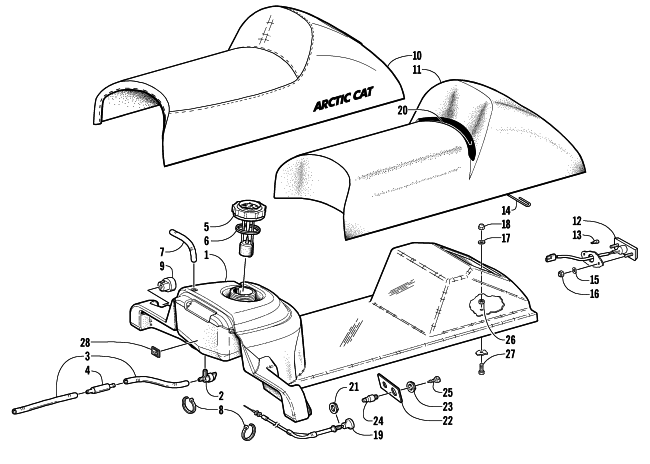Parts Diagram for Arctic Cat 2000 Z 120 SNOWMOBILE GAS TANK, SEAT, AND TAILLIGHT ASSEMBLY