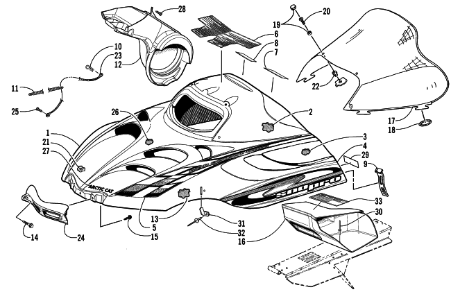 Parts Diagram for Arctic Cat 2000 Z 440 SNO PRO () SNOWMOBILE HOOD AND WINDSHIELD ASSEMBLY