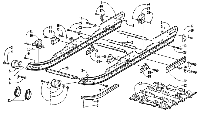 Parts Diagram for Arctic Cat 2000 Z 440 SNO PRO SNOWMOBILE SLIDE RAIL AND TRACK ASSEMBLY